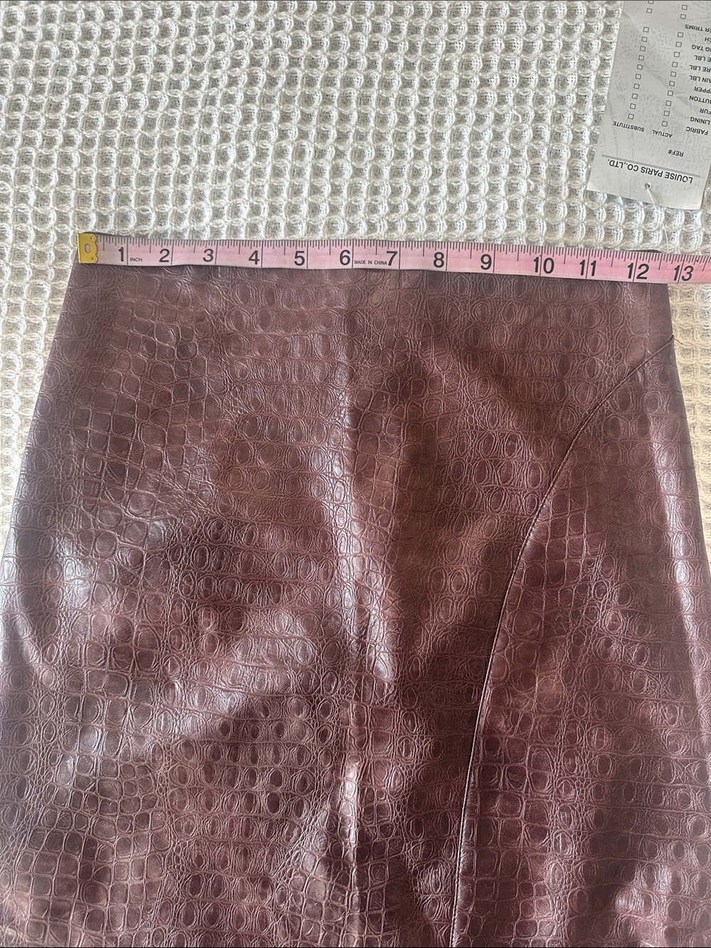 Croc-Embossed Brown Midi Skirt with Front Slit - Picture 8 of 9
